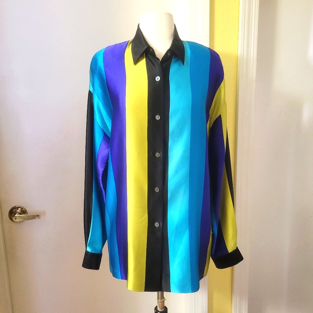 Vtg 80's-90's Linda Allard for Ellen Tracy 100% Silk Button Down Blouse